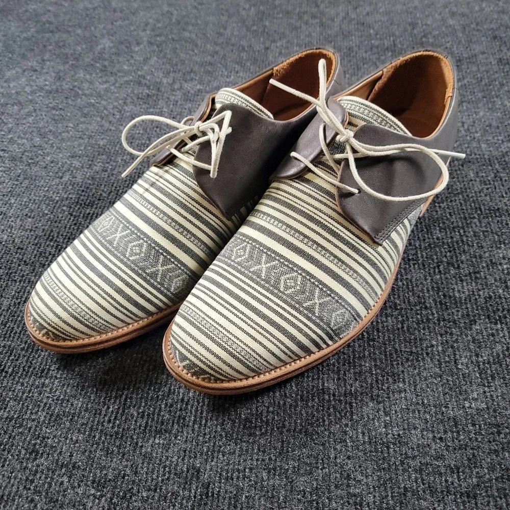 J Shoes Grail Fab Leather Textile Oxford Men Size 11 Gray Stripe Lace‎ Up